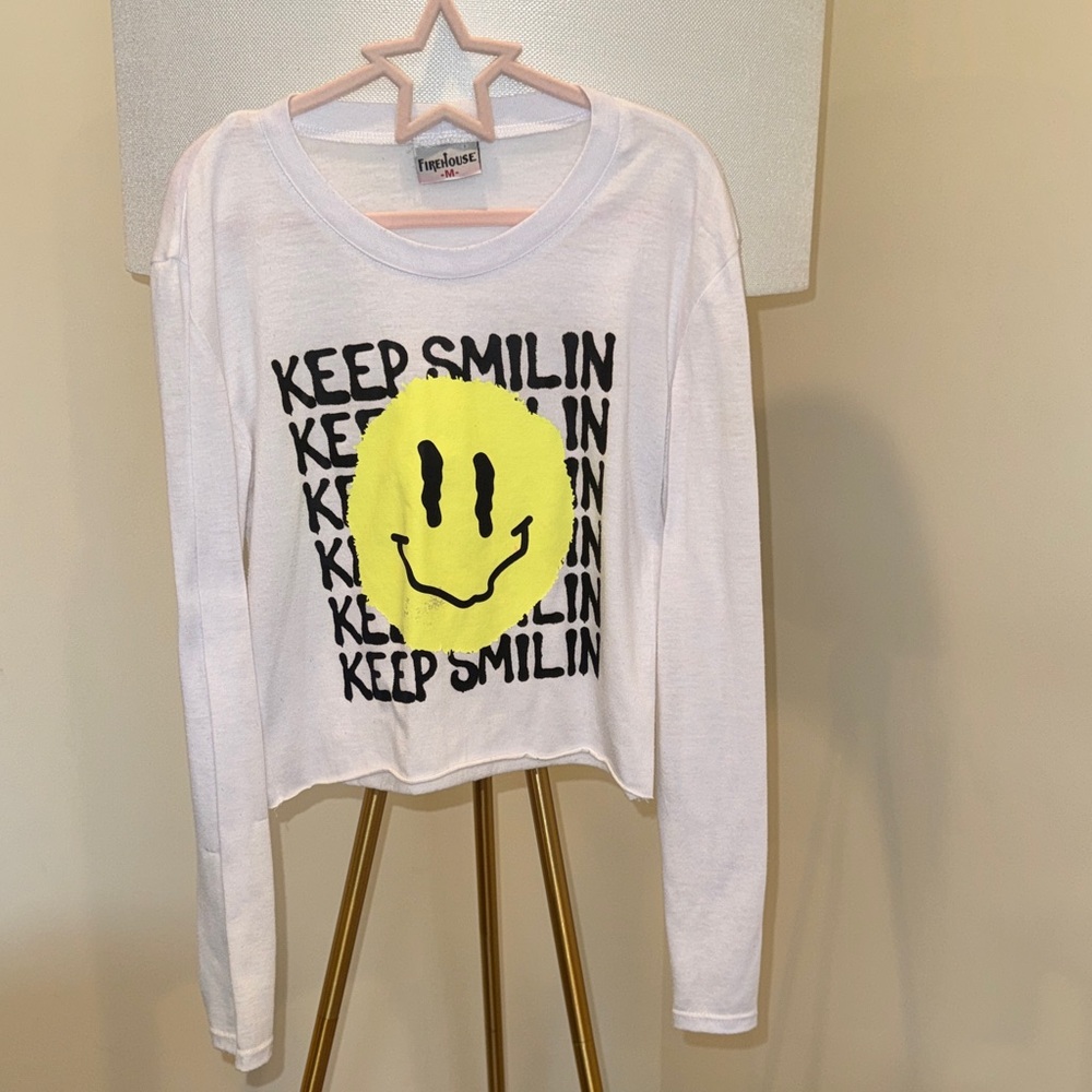 Truly Madly Smiley Face Long Sleeve Tee - White Lester’s/Denny’s sale
